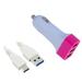 Type-C USB Car/DC Charger for Samsung Galaxy S8 S8 Edge S8 Plus S7 S7 Edge - (3 USB Port Type-C USB Data Charging Cable included) - White/ Hot Pink