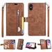 iPhone XR Wallet Case with Hand Strap Dteck 9 Card Holder Folio Flip Glitter Leather Zipper Wallet Case w/Fold Stand&Money Pocket Sparkly Full Protective Purse Case For Apple iPhone XR Brown