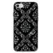 DistinctInk Clear Shockproof Hybrid Case for iPhone 7 8 SE (2020 Model) 4.7 Screen TPU Bumper Acrylic Back Tempered Glass Screen Protector - Black White Silver Grey Damask - Floral Damask Pattern