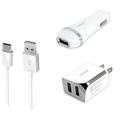 3-in-1 Type-C USB Chargers Bundle Car Kits for ZTE Grand X 4 X 3 Blade V8 Pro Zmax Pro (White)- 2.1Ah Car Charger + Home Travel AC Charger Adaptor (Dual Port) + Type-C USB Data Charging Cable