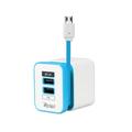 Reiko Dual Port 5V 2A USB Charger Cube with Attached Micro USB Cable - Blue