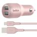 Belkin BOOSTCHARGE 24W Dual Car Charger 5ft Lightning to USB-A Cable Rose