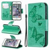 iPhone 6S Wallet Case iPhone 6 Case Dteck Embossed Butterfly Flip PU Leather Stand Card Slots Case Cover with Hand Strap For iPhone 6s / iPhone 6 Green