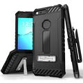 BLACK BEYOND CELL TRI-SHIELD RUGGED CASE COVER with KICKSTAND + BELT CLIP HOLSTER + LANYARD STRAP + CREDIT CARD POCKET FOR GOOGLE PIXEL XL 5.5