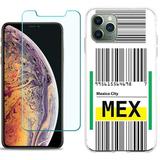 For Apple iPhone 11 Pro Case Slim-Fit TPU Protective Phone Case with Tempered Glass Screen Protector by OneToughShield Â® - Airport Tag / Mexico City