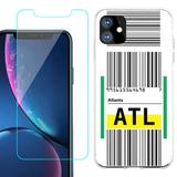 For Apple iPhone 11 Case Slim-Fit TPU Protective Phone Case with Tempered Glass Screen Protector by OneToughShield Â® - Airport Tag / Atlanta