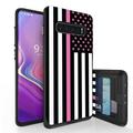 Galaxy S10+ Case Duo Shield Slim Wallet Case + Dual Layer Card Holder For Samsung Galaxy S10+ [NOT S10 OR S10e] (Released 2019) Thin Pink Line Flag