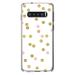 DistinctInk Clear Shockproof Hybrid Case for Samsung Galaxy S10+ PLUS(6.4 Screen) - TPU Bumper Acrylic Back Tempered Glass Screen Protector - Pink & Gold Print - White / Pink / Gold Dots Pattern