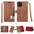 iPhone 11 Pro Max 6.5 inch Wallet Case Dteck 9 Card Slots Premium Leather Zipper Purse case Flip Kickstand Folio Magnetic with Wrist Strap Credit Cash Cover For Apple iPhone 11 Pro Max Brown