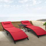 Homall 3 Pieces Patio Chaise Lounge with Removable Cushions Unadjustable Wicker Folding Chaise Lounge with Folding Table