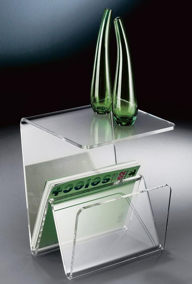 Hochwertiger Acryl-Glas Zeitungsständer, Beistelltisch mit Zeitschriftenständer, Zeitungstasche, klar, 35 x 35 cm, H 41,5 cm, Acryl-Glas-Stärke 10 mm Image