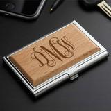 Personalized Card Case - Wood Business Script Monogram