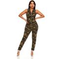 YDX Smart Jeans Juniors Cotton Denim Jumpsuit for Woman Sexy Sleeveless Zip Army Camo Size 1