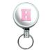 Letter H Initial Baby Girl Block Font Pink Shower Retractable Belt Clip Badge Key Holder
