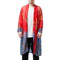 LZJN Men's Japanese Kimono Dragon Printed Thin Lightweight Open Front Cardigan Vintage Long Shirt Jackets (Red, One Size)