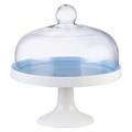 BIA - Cake Stand and Glass Dome - White and Blue Porcelain - 27 cm Diameter - Large Cake Plate and Dome Set - Great Cupcake Stand - Gorgeous Cake Stand with Dome Lid - Cake & Cheese Accessories