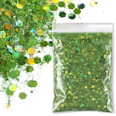 Poudre à paillettes holographique verte pour ongles 50 g/sac mélange de paillettes hexagonales