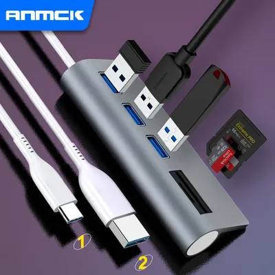 Anmck – Hub USB 2.0 à 5 ports avec lecteur de carte SD pour ordinateurs portables Macbook Pro