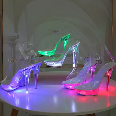 Chaussures Lumineuses à Talons Hauts Transparents pour Femme Sandales Transparentes Plate-Forme