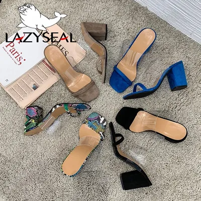 LazySeal-Pantoufles d'été pour femmes talons carrés hauts de 8cm chaussures de salle