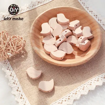 Let's Make – perles de dentition en bois 10 pièces cœur oiseau sans BPA hêtre accessoires de