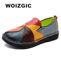 WOIZGIC-Mocassins en cuir véritable pour femme chaussures plates colorées à enfiler grande taille