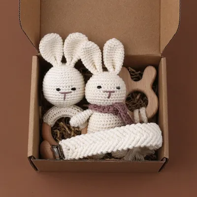Anneau de dentition en bois pour bébé 1 ensemble DIY Crochet lapin nouveau-né hochet jouet
