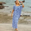 Indigo-Robe caftan longueur au sol robe maxi ethnique artisanale grande taille robe de plage de