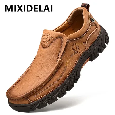 Chaussures décontractées en cuir véritable pour hommes chaussures de travail confortables
