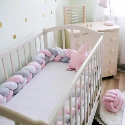 Coussin pare-chocs noué tressé en peluche pour nouveau-né garçon et fille décor de berceau accent