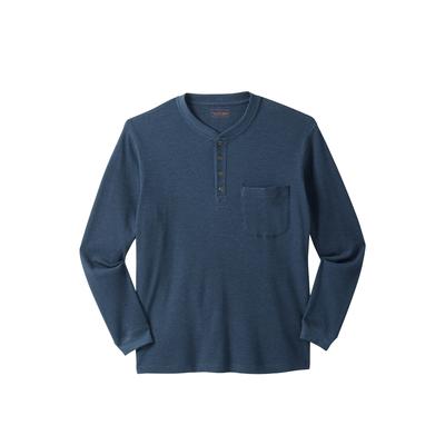 Men's Big & Tall Thermal Pocket Longer-Length Henley by Boulder Creek in Heather Navy (Size 4XL) Long Underwear Top