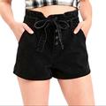 American Eagle Outfitters Shorts | Ae Paperbag Hi-Rise Black Denim Button Mom Shorts | Color: Black | Size: 2