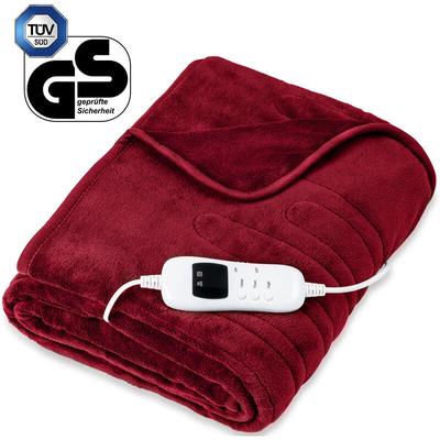 Sinnlein - Heizdecke elektrisch 160x120cm Weinrot Wärmeunterbett xxl Heizmatte Abschaltautomatik Image