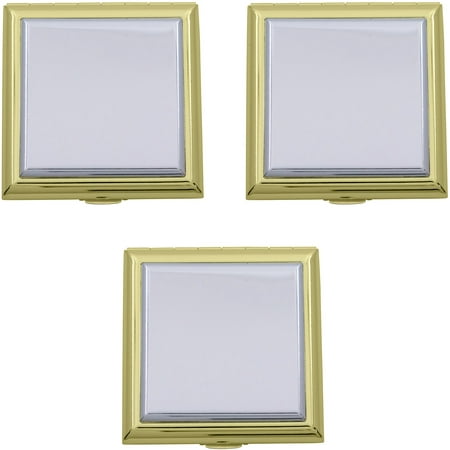 Set of 3 Double Sided Magnifying Square Compact Mirrors With Dual Color Finish (Gold & Silver)