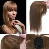 Benehair 100% Natural Hair Extensions Clip in Topper Toupee Bangs Hairpiece for Woman 10 Light Brown