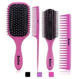 4Pcs Hair Brushes for Women Hair Comb for Women and Detangling Paddle Brush Great On Wet or Dry Hair No More Tangle Hair Brush Set for Straight Long Thick Curly Natural Hair (Pink)