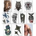Temporary Tattoos For Men Guys Boys & Teens - Fake Half Arm Tattoos Sleeves For Arms Shoulders Chest Back Legs Cross Skull Owl Clock Scorpion Rose Realistic Waterproof Transfers 8 Sheets 8x6