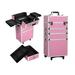 GoDecor Aluminum Travel Makeup Train Case Organizer with Wheels and Drawers Pink