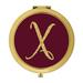 Koyal Wholesale Gold Compact Mirror Bridesmaid s Wedding Gift Burgundy Maroon Jewel Tone Monogram Letter X 1-Pack