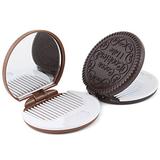 Bueautybox Mini Pocket Chocolate Cookie Compact Mirror Cute Cookie Shaped Design Mirror Portable Makeup Chocolate Shape Comb Set with Comb