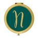 Koyal Wholesale Gold Compact Mirror Bridesmaid s Wedding Gift Peacock Blue Jewel Tone Monogram Letter N 1-Pack