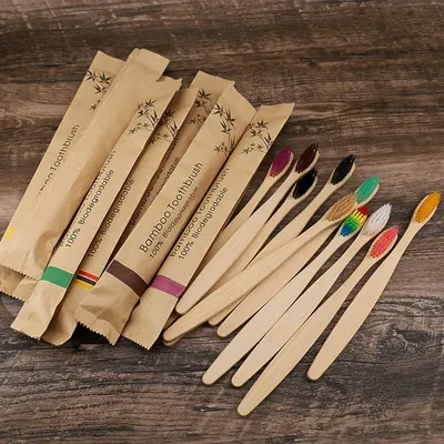 Brosse à dents en bambou écologique pour adulte portable réutilisable en bois souple pour la