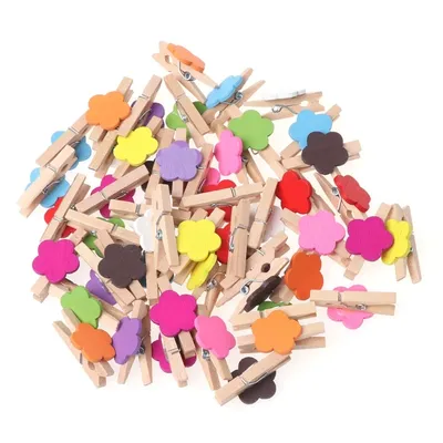 Mini pinces artisanales en bois à fleurs colorées 50 pièces épingle à linge carte Photo papier