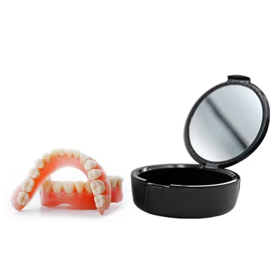 Boîte Portable pour Prothèse Dentaire Étui de Trempage Complet avec Miroir Conteneur en Plastique