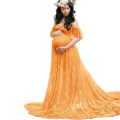 Robe de Maternité Longue en Dentelle pour la Photographie Vêtement de Grossesse Maxi pour Séance