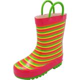 Norty New Toddlers / Little / Big Kids Boys Girls Waterproof Rubber Rain Boots, 40739 Fuchsia/Lime Stripes / 6MUSToddler