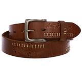 Snap On Floral Embossed Stitching Full Grain Leather Belt