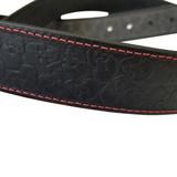 Black Solid Veg-Tan Stitched Leather Belt - Embossed Skulls 1.5" (32)