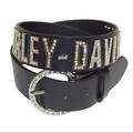 Women's Belt, Crystal H-D Font, Black Leather HDWBT10627, Harley Davidson