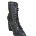 Black Lace Up Pointy Toe Satin Vegan Women's Boots Midcalf - 8